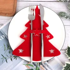 Etui na sztućce filcowe na Boże Narodzenie pokrowiec czerwona choinka 12szt.