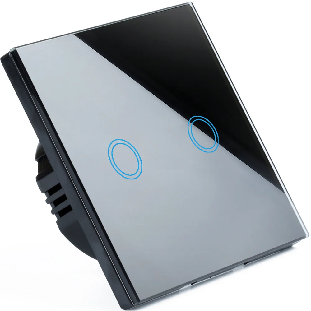 Włącznik światła szklany, dotykowy podwójny Czarny Włącznik światła szklany, dotykowy podwójny Czarny