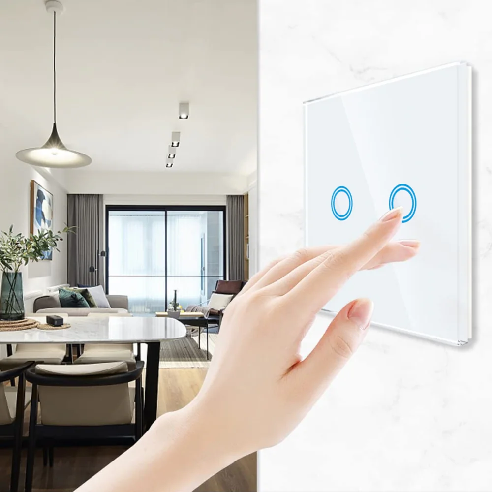 Włącznik światła szklany, dotykowy podwójny Biały Włącznik światła szklany, dotykowy podwójny Biały