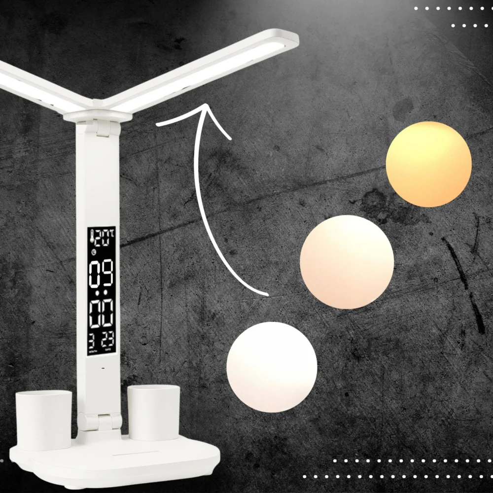 Lampka biurkowa podwójna LED z wyświetlaczem i regulacją światła Lampka biurkowa podwójna LED z wyświetlaczem i regulacją światła