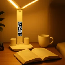Lampka biurkowa podwójna LED z wyświetlaczem i regulacją światła