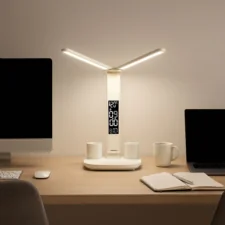 Lampka biurkowa podwójna LED z wyświetlaczem i regulacją światła