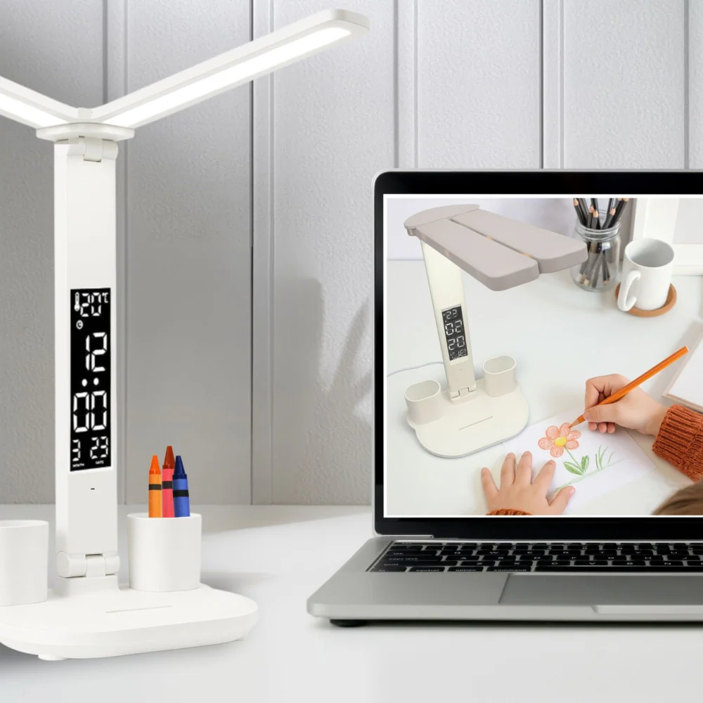 Lampka biurkowa podwójna LED z wyświetlaczem i regulacją światła Lampka biurkowa podwójna LED z wyświetlaczem i regulacją światła