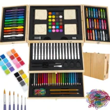 Zestaw artystyczny dla dzieci do malowania i rysowania 196 elementów + Drewniana Walizka