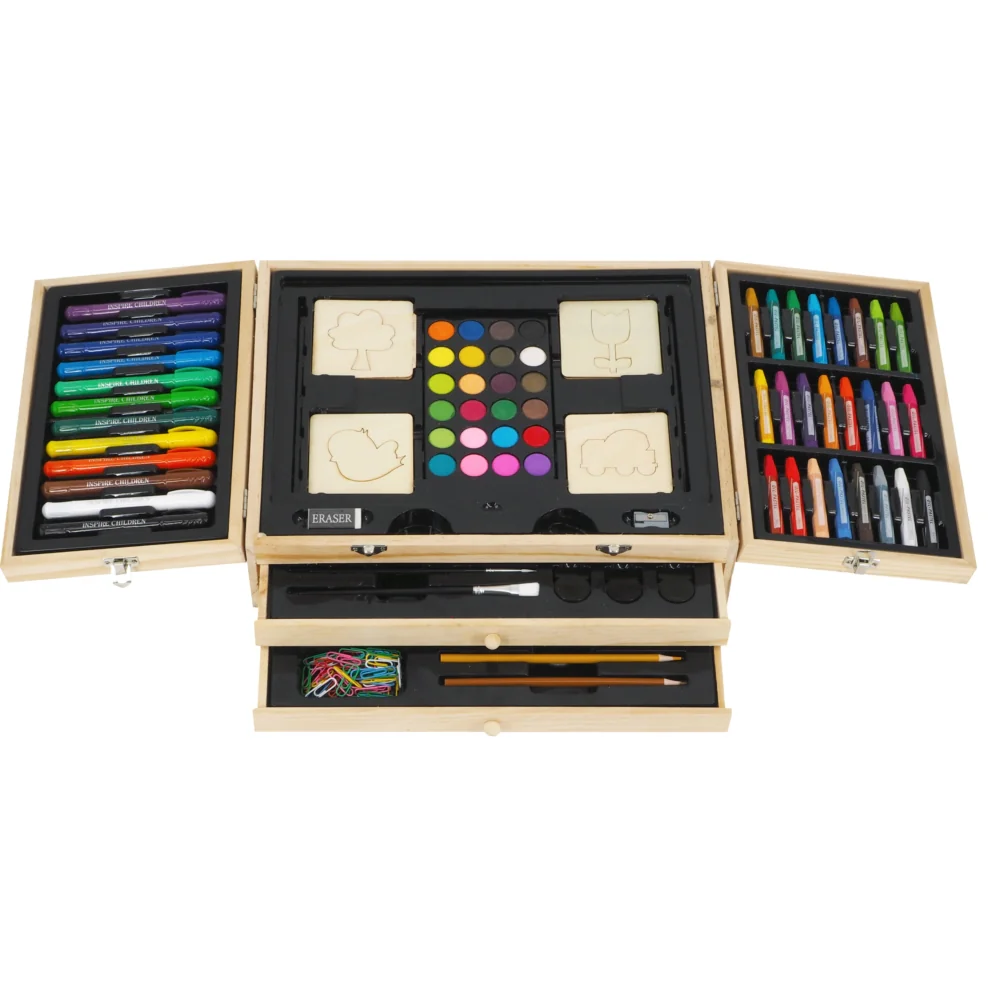 Zestaw artystyczny dla dzieci do malowania i rysowania 196 elementów + Drewniana Walizka Zestaw artystyczny dla dzieci do malowania i rysowania 196 elementów + Drewniana Walizka