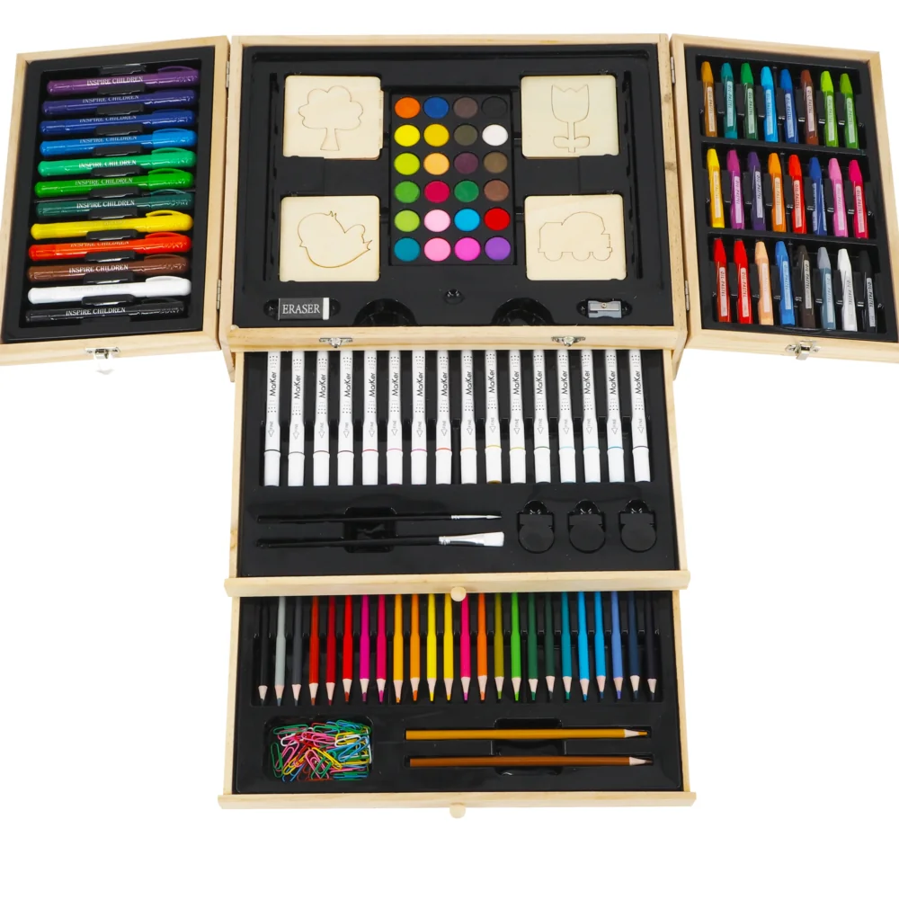Zestaw artystyczny dla dzieci do malowania i rysowania 196 elementów + Drewniana Walizka Zestaw artystyczny dla dzieci do malowania i rysowania 196 elementów + Drewniana Walizka