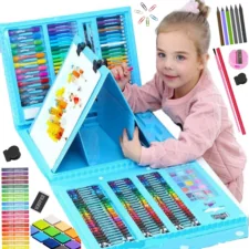 Zestaw artystyczny dla dzieci do malowania i rysowania 208 elementów Niebieski + Walizka