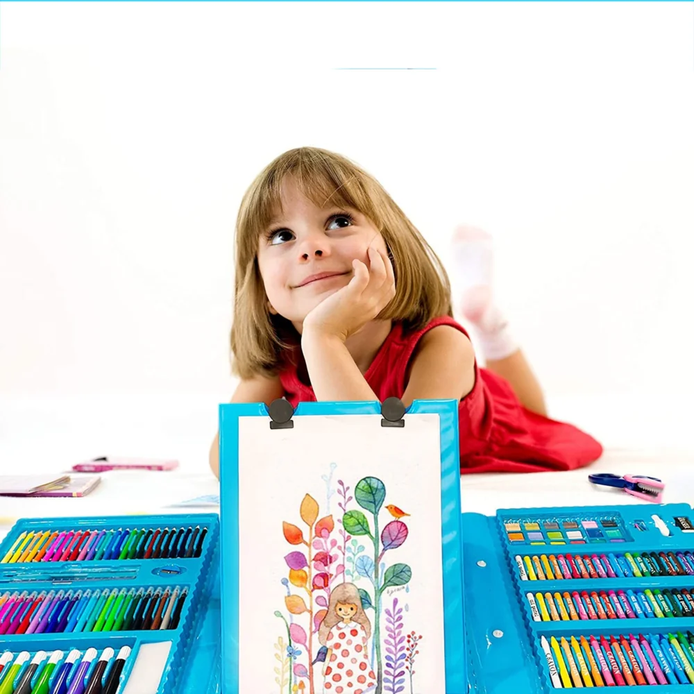 Zestaw artystyczny dla dzieci do malowania i rysowania 208 elementów Niebieski + Walizka