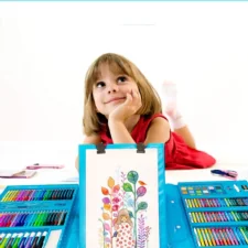 Zestaw artystyczny dla dzieci do malowania i rysowania 208 elementów Niebieski + Walizka