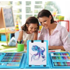 Zestaw artystyczny dla dzieci do malowania i rysowania 208 elementów Niebieski + Walizka