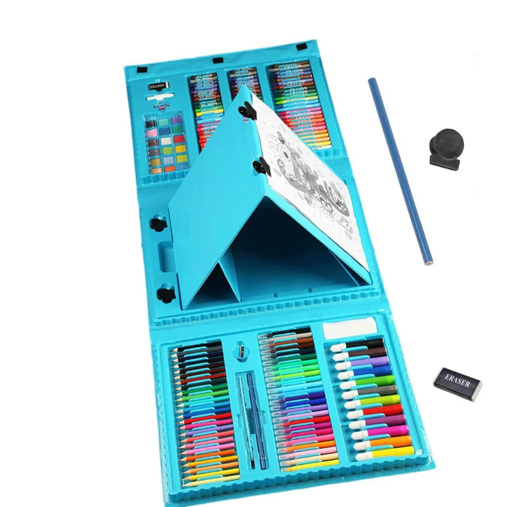 Zestaw artystyczny dla dzieci do malowania i rysowania 208 elementów Niebieski + Walizka