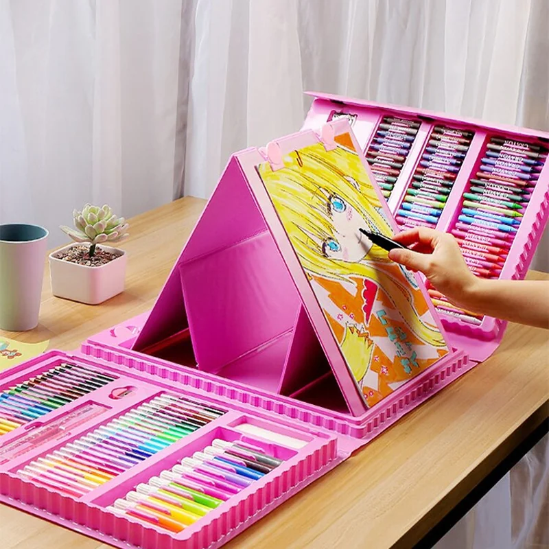 Zestaw artystyczny dla dzieci do malowania i rysowania 208 elementów Różowy + Walizka Zestaw artystyczny dla dzieci do malowania i rysowania 208 elementów Różowy + Walizka