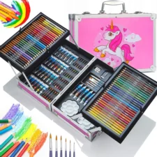 Zestaw artystyczny dla dzieci do malowania i rysowania 145 elementów Różowy + Walizka