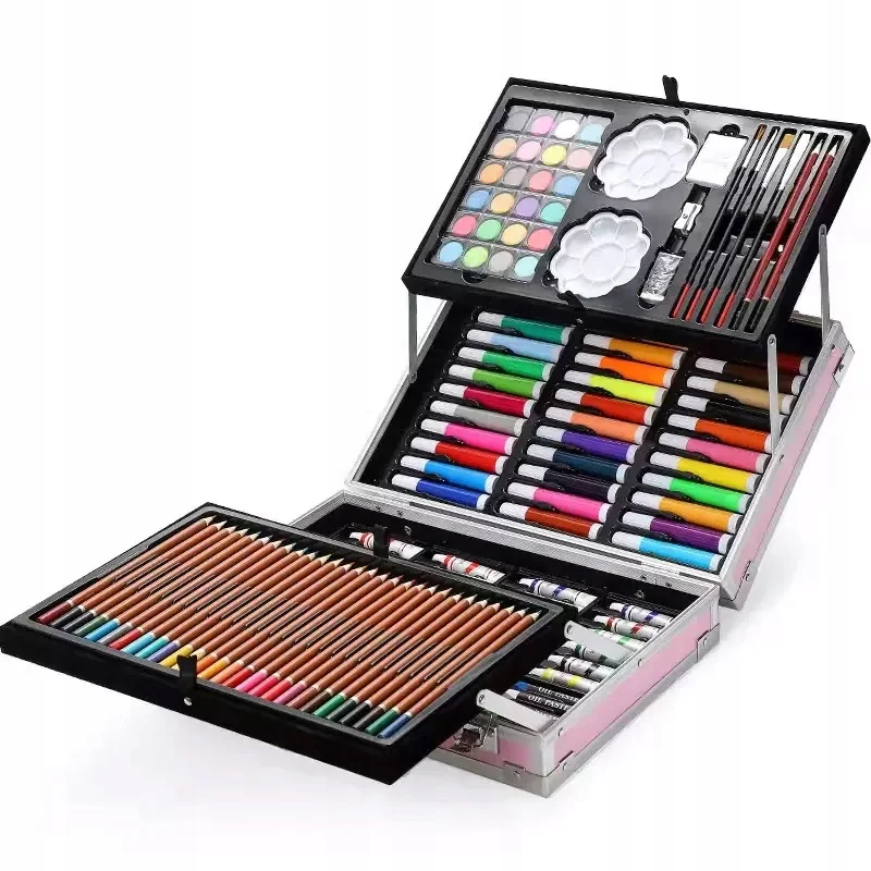 Zestaw artystyczny dla dzieci do malowania i rysowania 145 elementów Różowy + Walizka