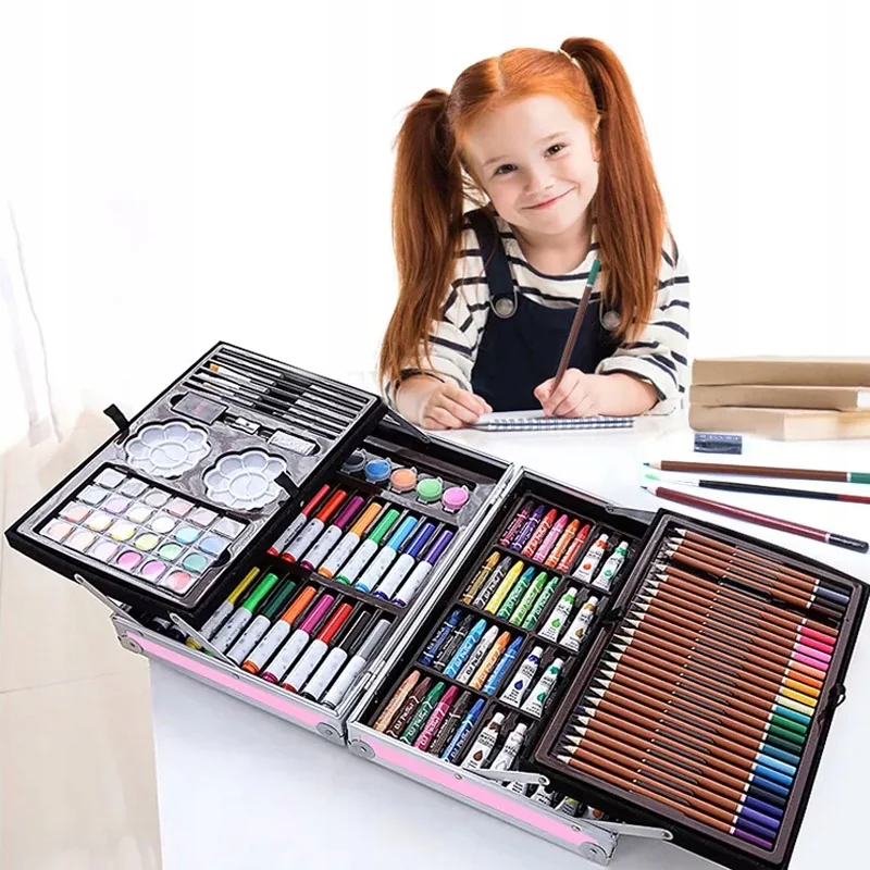 Zestaw artystyczny dla dzieci do malowania i rysowania 145 elementów Różowy + Walizka
