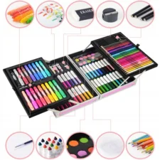 Zestaw artystyczny dla dzieci do malowania i rysowania 145 elementów Różowy + Walizka