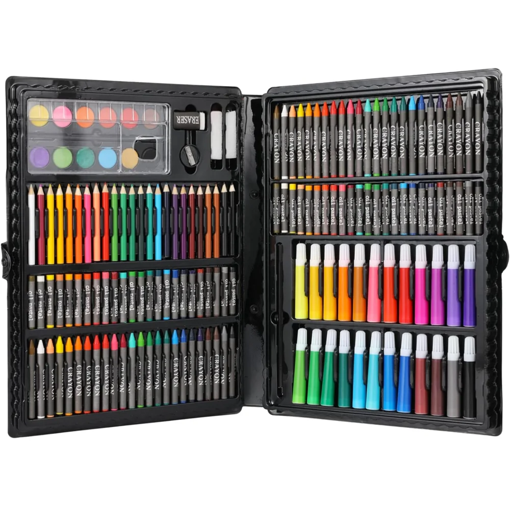 Zestaw artystyczny dla dzieci do malowania i rysowania 208 elementów Czarny + Walizka