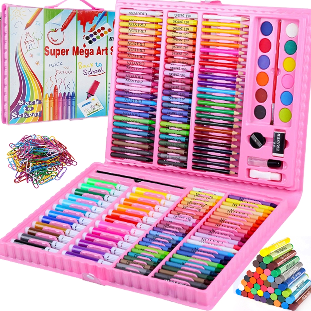 Zestaw artystyczny dla dzieci do malowania i rysowania 208 elementów Różowy + Walizka Zestaw artystyczny dla dzieci do malowania i rysowania 208 elementów Różowy + Walizka