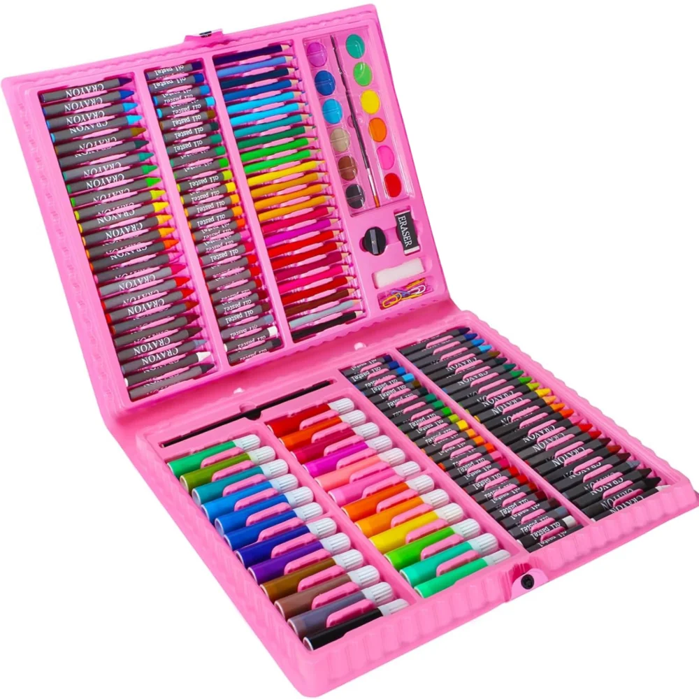 Zestaw artystyczny dla dzieci do malowania i rysowania 208 elementów Różowy + Walizka