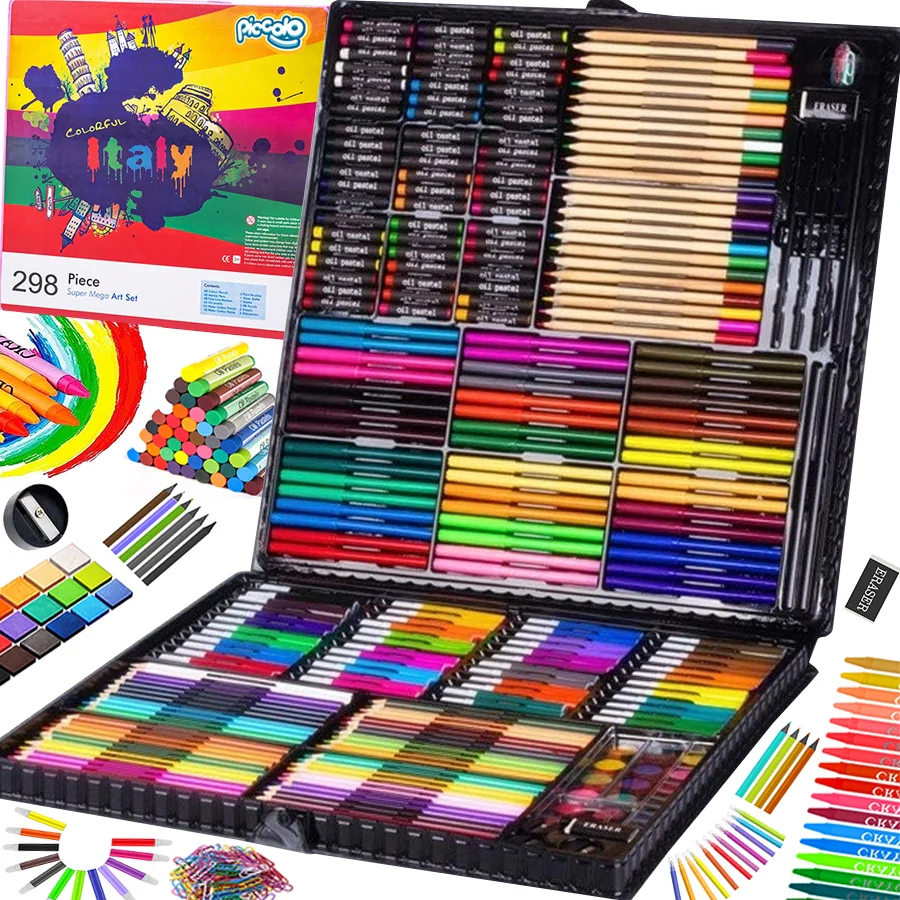 Zestaw artystyczny dla dzieci do malowania i rysowania 298 elementów Czarny + Walizka Zestaw artystyczny dla dzieci do malowania i rysowania 298 elementów Czarny + Walizka