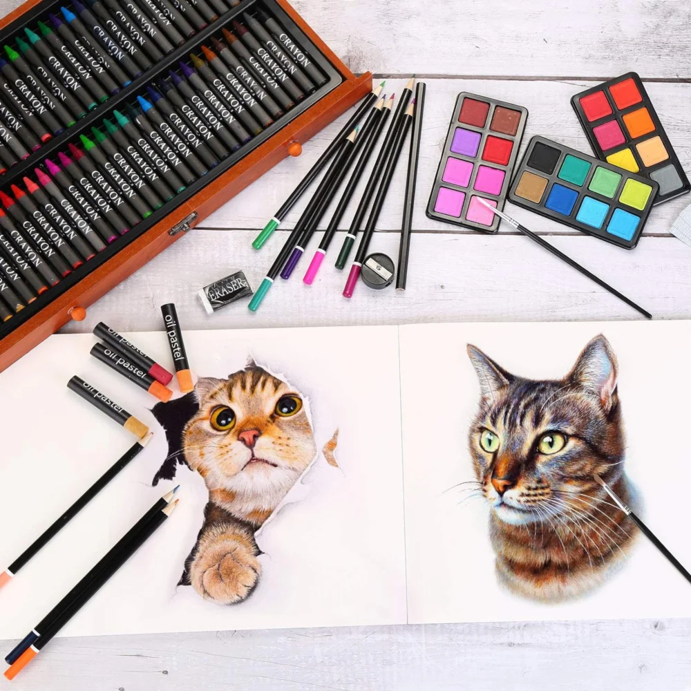 Zestaw artystyczny dla dzieci do malowania i rysowania 186 elementów + Drewniana Walizka Zestaw artystyczny dla dzieci do malowania i rysowania 186 elementów + Drewniana Walizka