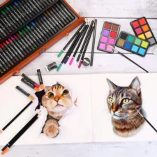 Zestaw artystyczny dla dzieci do malowania i rysowania 186 elementów + Drewniana Walizka