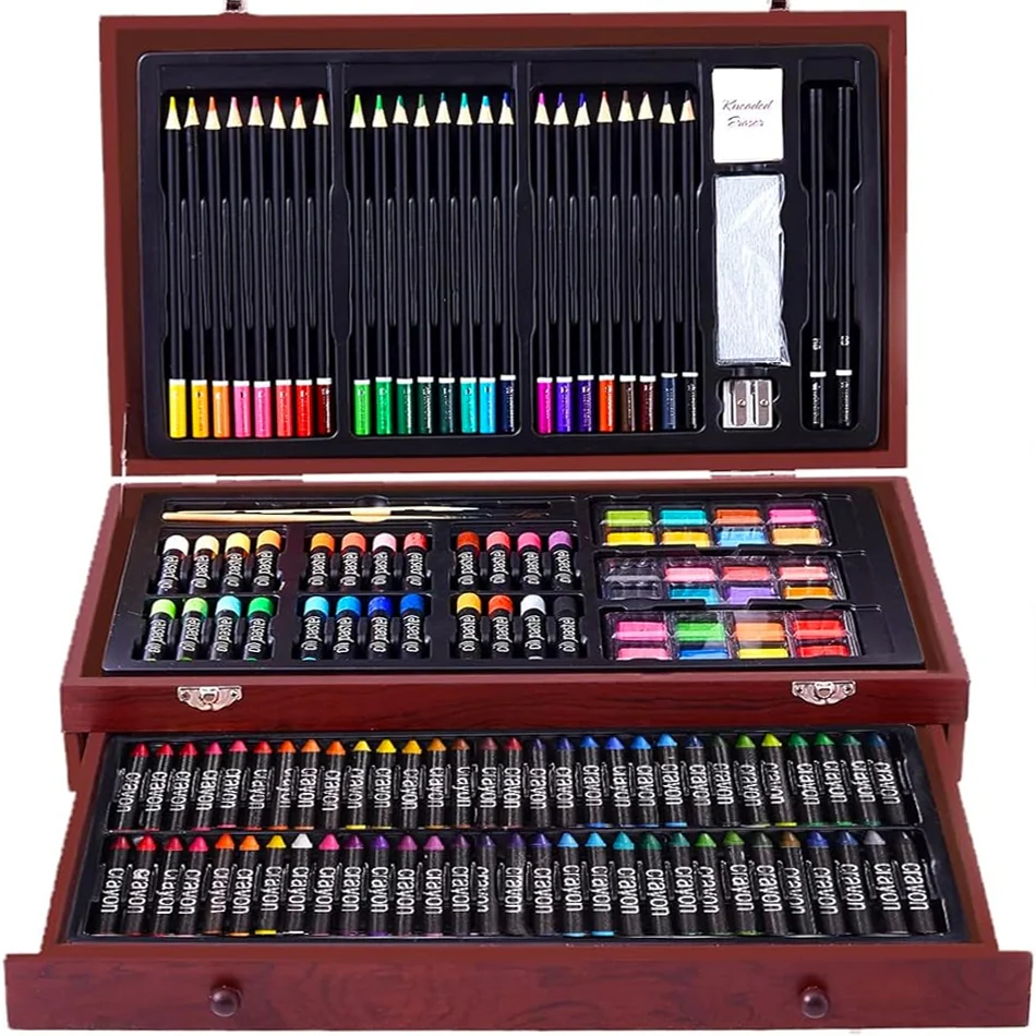 Zestaw artystyczny dla dzieci do malowania i rysowania 186 elementów + Drewniana Walizka Zestaw artystyczny dla dzieci do malowania i rysowania 186 elementów + Drewniana Walizka