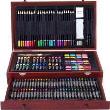 Zestaw artystyczny dla dzieci do malowania i rysowania 186 elementów + Drewniana Walizka