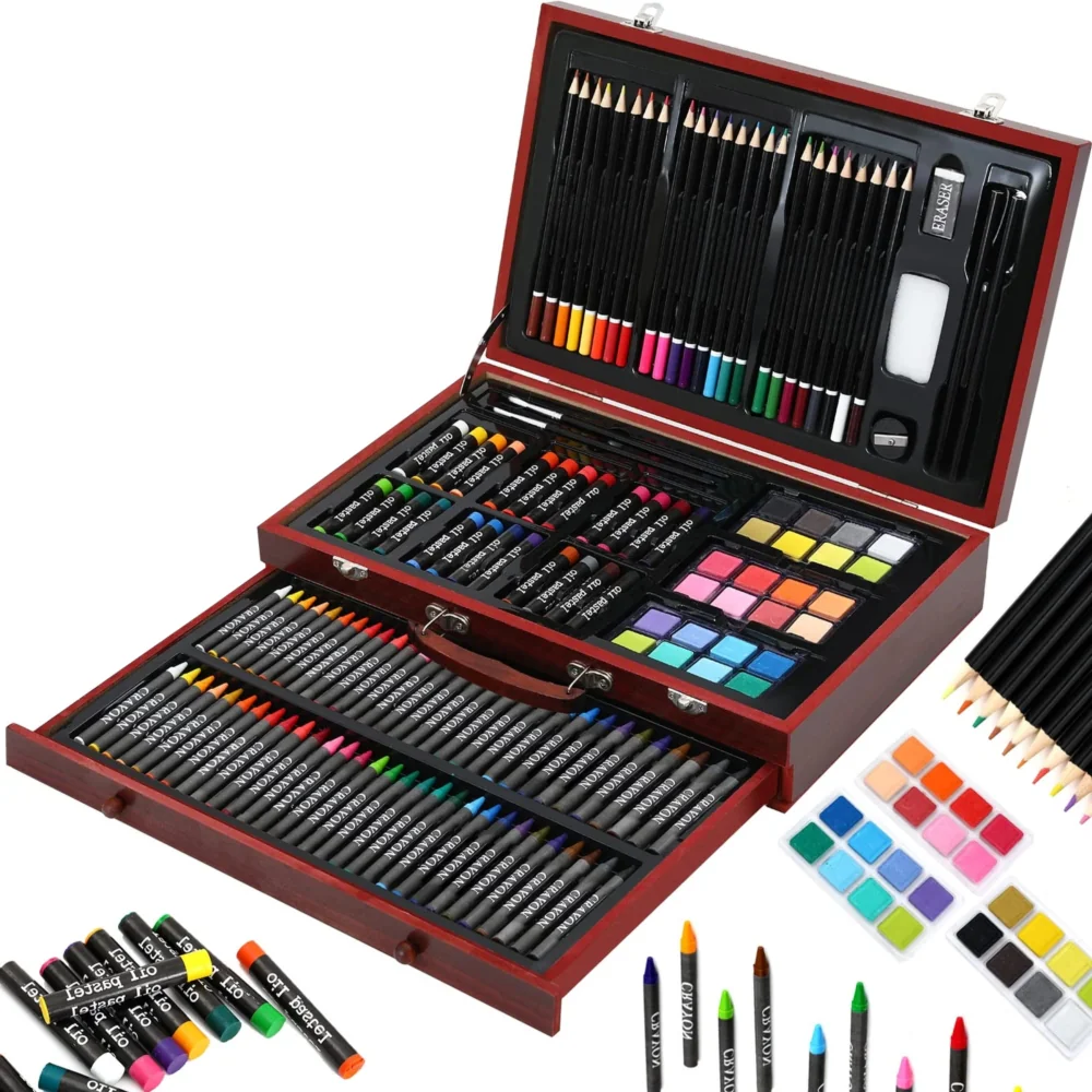 Zestaw artystyczny dla dzieci do malowania i rysowania 186 elementów + Drewniana Walizka Zestaw artystyczny dla dzieci do malowania i rysowania 186 elementów + Drewniana Walizka