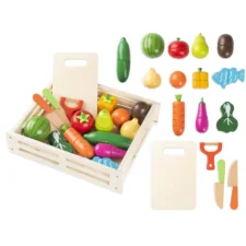 Zestaw drewnianych Owoców i Warzyw do krojenia z magnesem + Tacka + Nożyk + Obieraczka