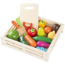 Zestaw drewnianych Owoców i Warzyw do krojenia z magnesem + Tacka + Nożyk + Obieraczka