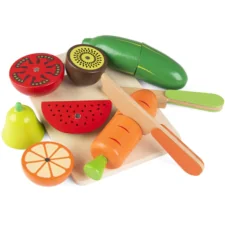 Zestaw drewnianych Owoców i Warzyw do krojenia z magnesem + Tacka + Nożyk + Obieraczka