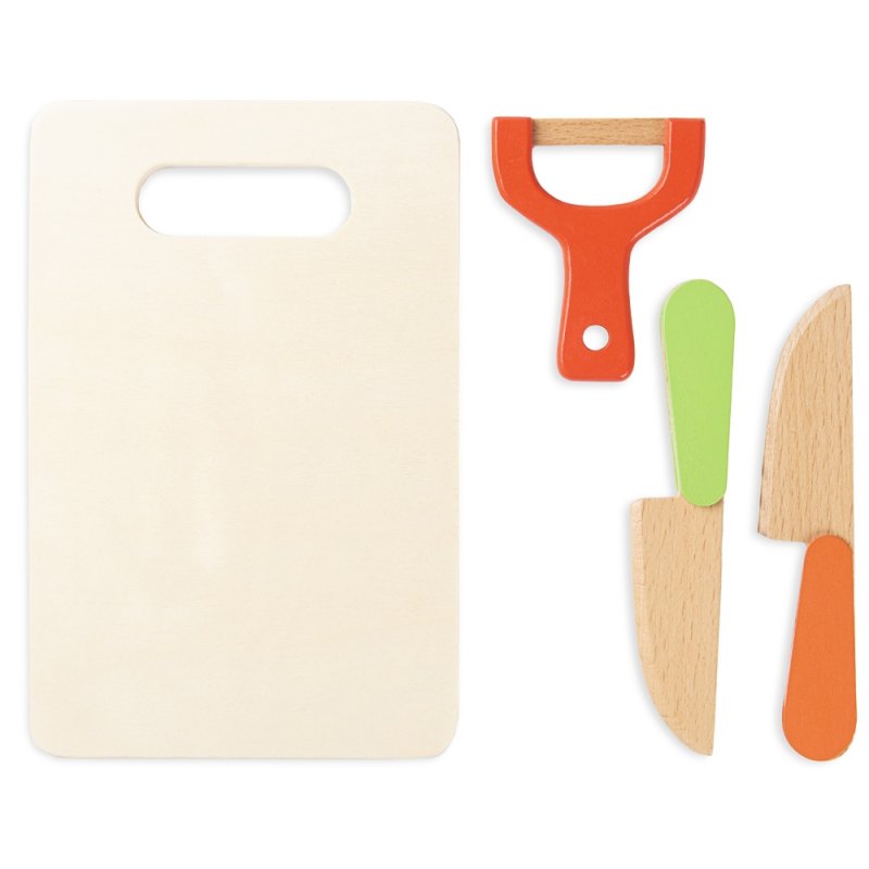 Zestaw drewnianych warzyw i owoców do krojenia