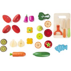 Zestaw drewnianych warzyw i owoców do krojenia