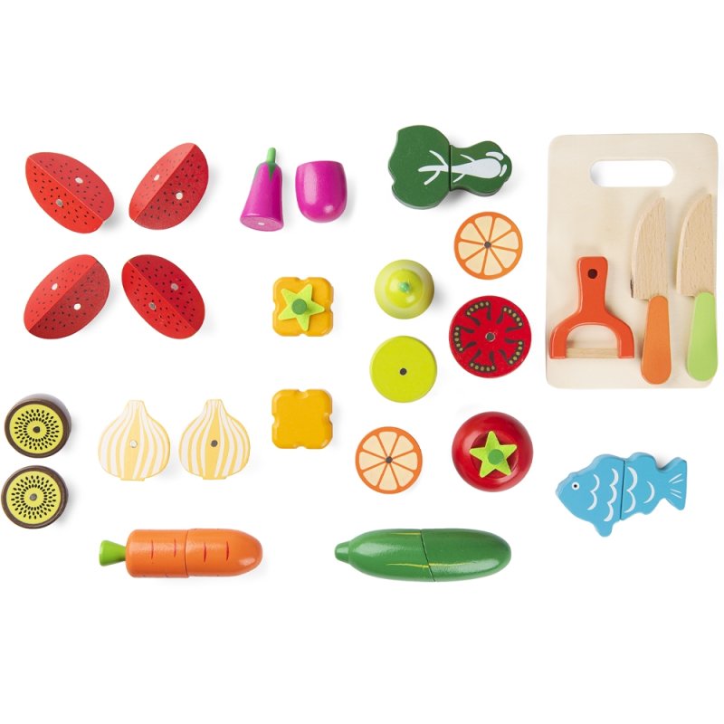 Zestaw drewnianych warzyw i owoców do krojenia