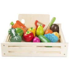 Zestaw drewnianych Owoców i Warzyw do krojenia z magnesem + Tacka + Nożyk + Obieraczka