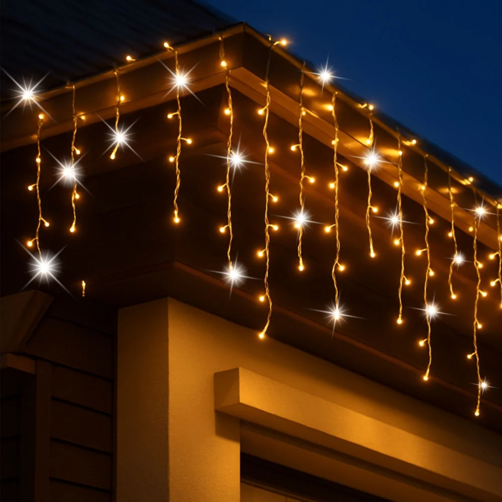 Sople lampki świąteczne zewnętrzne IP44 20m 500LED Biały Ciepły + FLASH Zimny