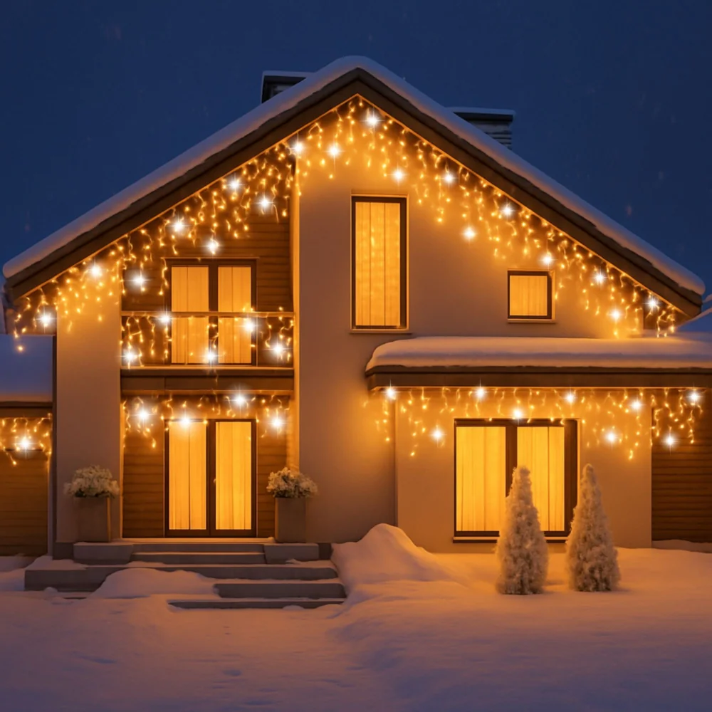 Sople lampki świąteczne zewnętrzne IP44 20m 500LED Biały Ciepły + FLASH Zimny