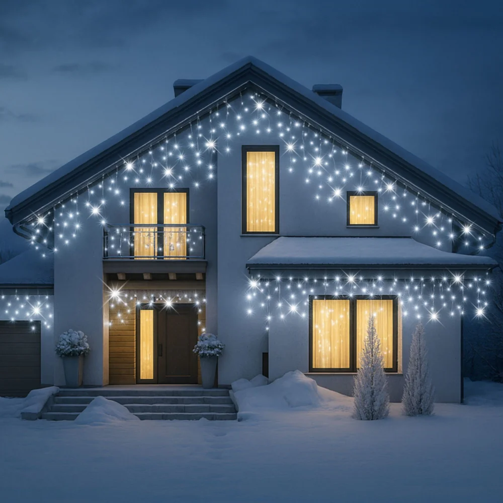 Sople lampki świąteczne zewnętrzne IP44 20m 500LED Biały Zimny + FLASH Zimny