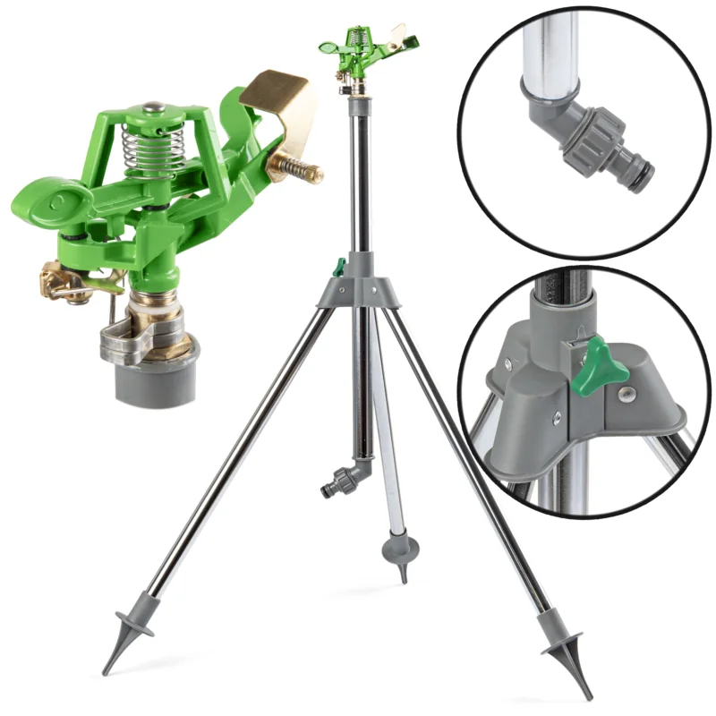 Zraszacz metalowy ogrodowy pulsacyjny 360° + Stojak