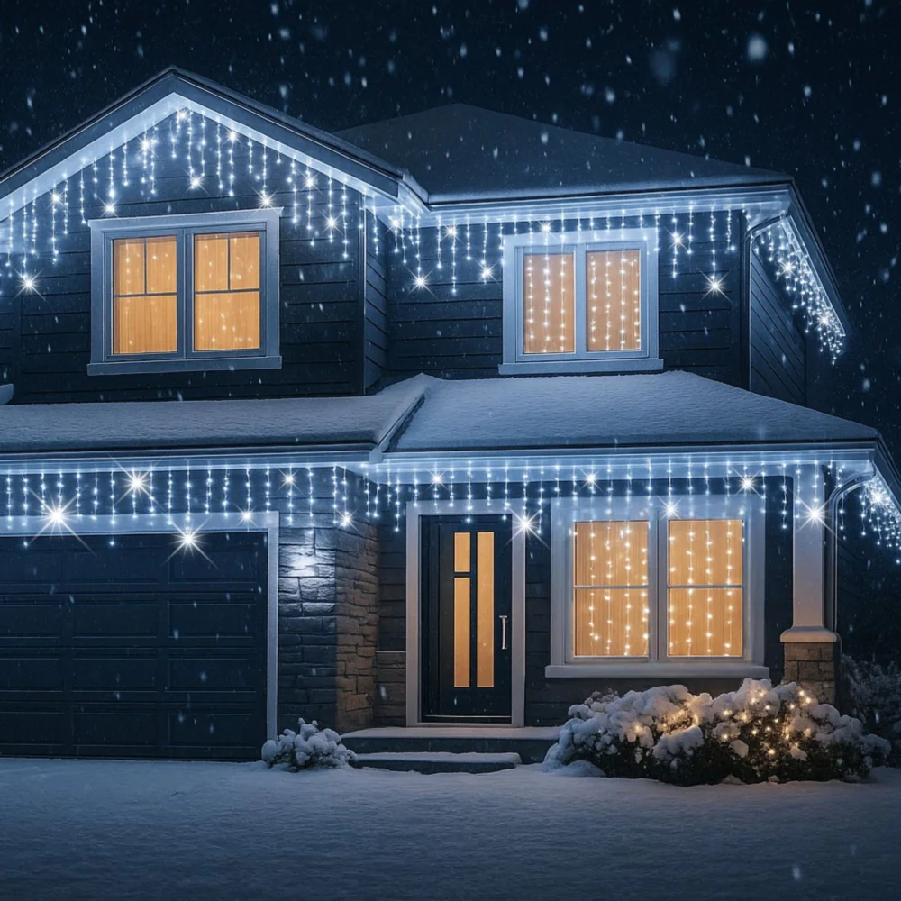 Sople lampki świąteczne zewnętrzne IP44 12m 300LED Biały Zimny + FLASH Zimny