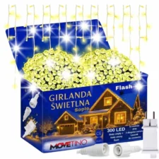 Sople lampki świąteczne zewnętrzne IP44 12m 300LED Biały Ciepły + FLASH Zimny