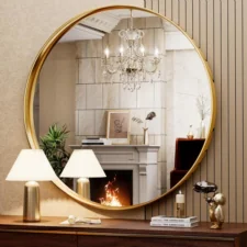 Lustro okrągłe do zawieszenia na ścianę Złote 80cm