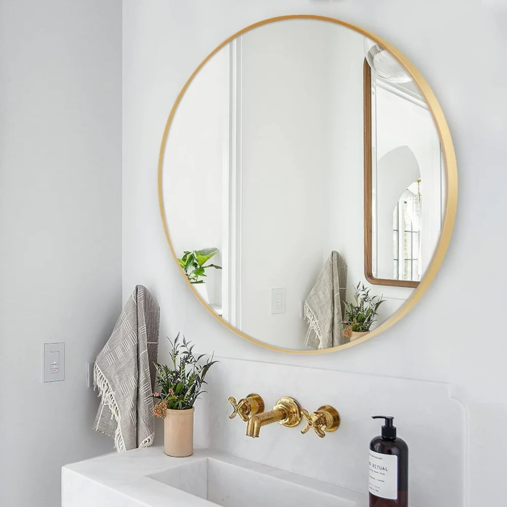 Lustro okrągłe do zawieszenia na ścianę Złote 80cm Lustro okrągłe do zawieszenia na ścianę Złote 80cm