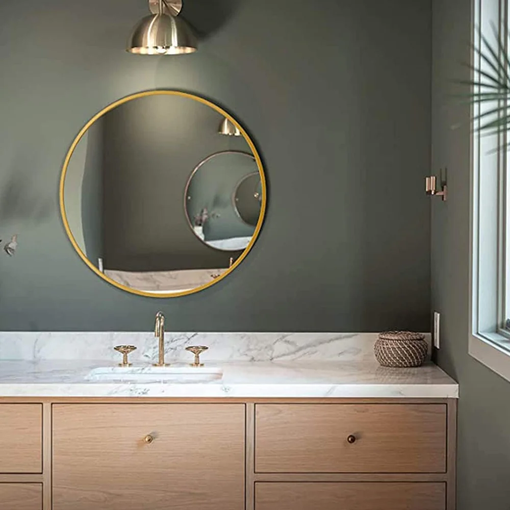 Lustro okrągłe do zawieszenia na ścianę Złote 50cm