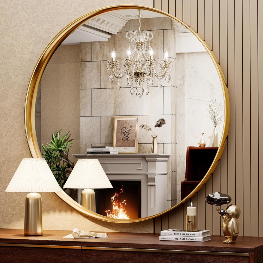 Lustro okrągłe do zawieszenia na ścianę Złote 50cm