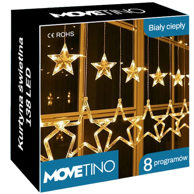 Kurtyna świetlna lampki świąteczne LED w Gwiazdki 120LED IP20 Biały Ciepły