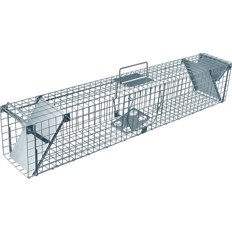 Żywołapka na kuny, łasice i szczury bezpieczna dla zwierząt metalowa pułapka 82x21x20cm
