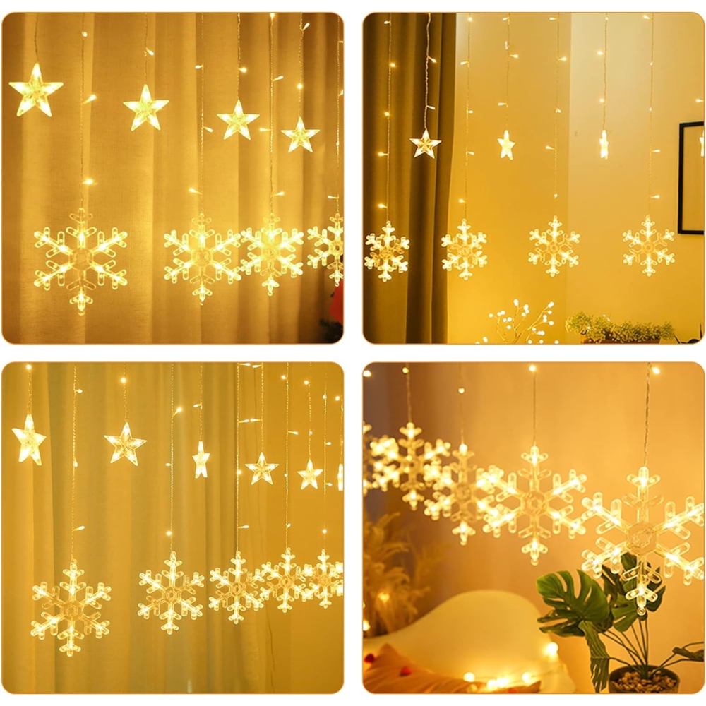 Kurtyna świetlna lampki świąteczne LED w Śnieżynki 120LED IP44 Biały Ciepły