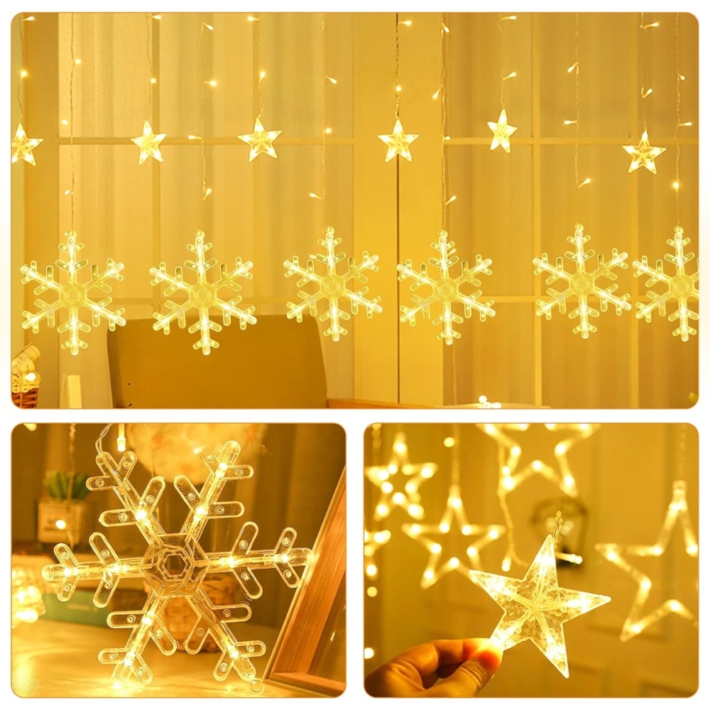 Kurtyna świetlna lampki świąteczne LED w Śnieżynki 120LED IP44 Biały Ciepły